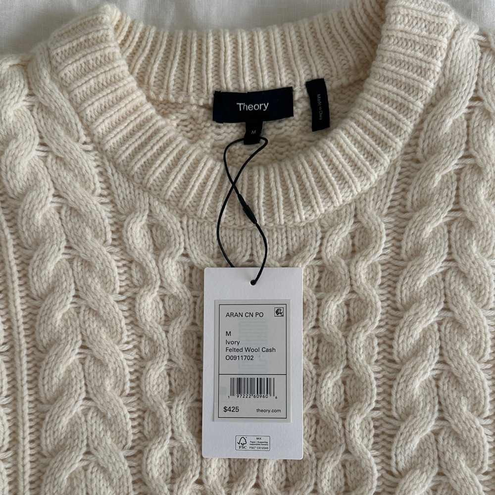 THEORY
Cable Knit Wool-Cashmere Aran Sweater Ivory M - Picture 11 of 11